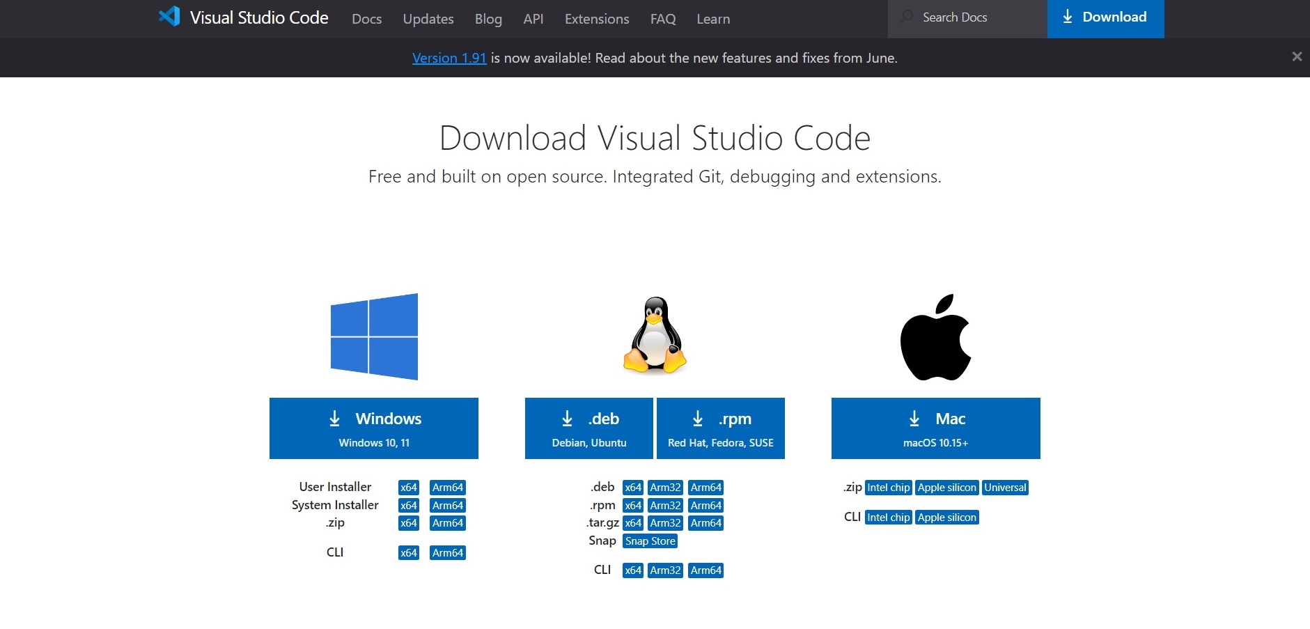 Visual Studio Code のダウンロード